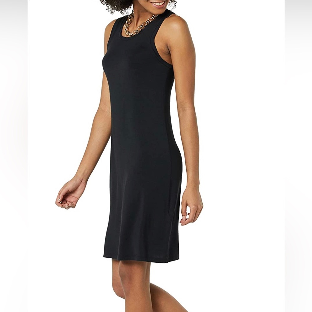 Daily Ritual Women's Supersoft Terry Racerback Midi Shirttail Black Dress Small